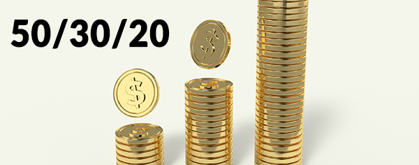 50/30/20. Stacks of gold coins